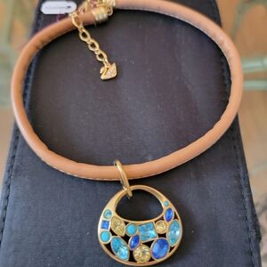 Swarovski Leather Gold & Crystal Choker